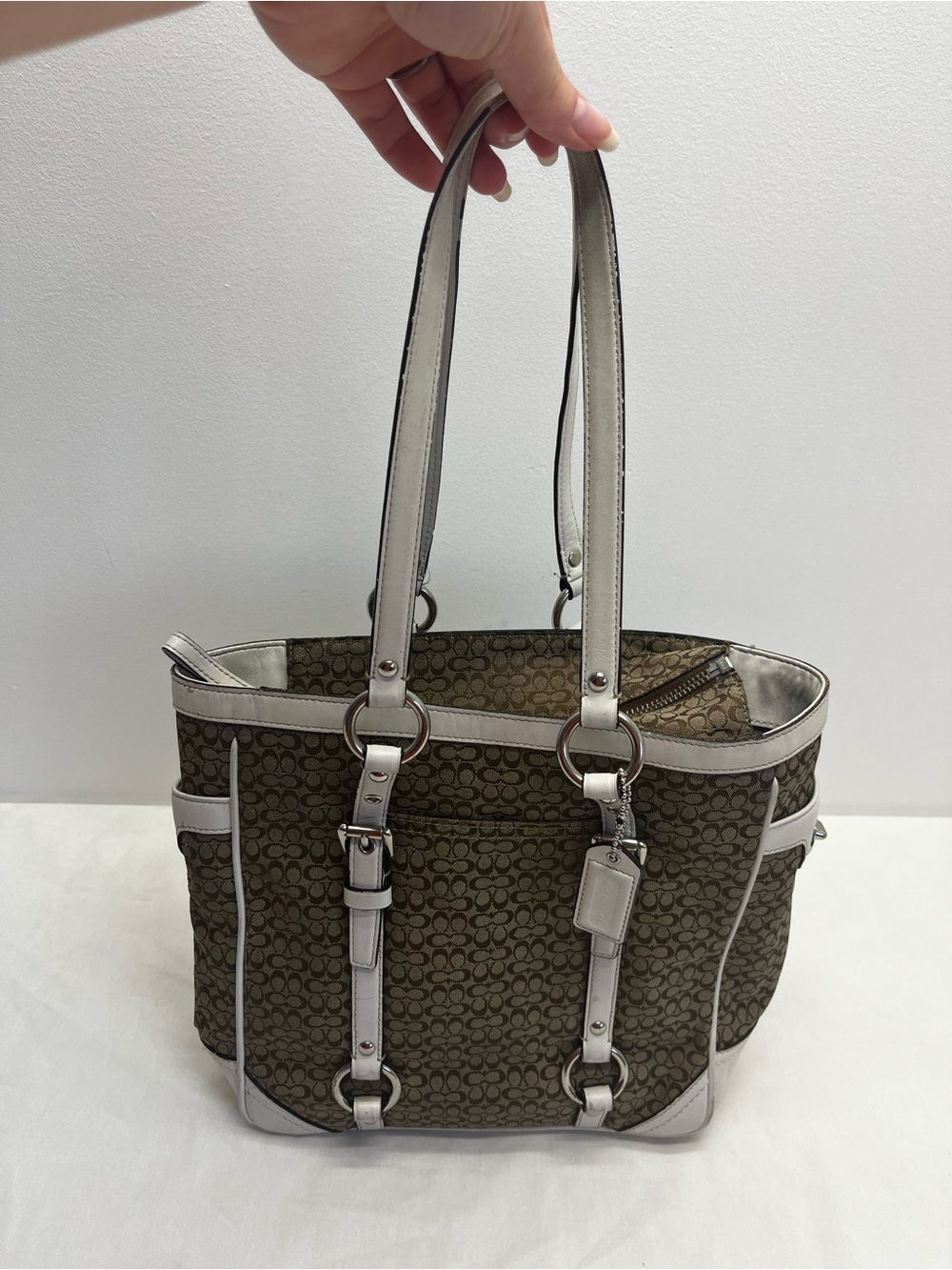 Coach Khaki Brown Signature Jacquard Shoulder Bag Tote